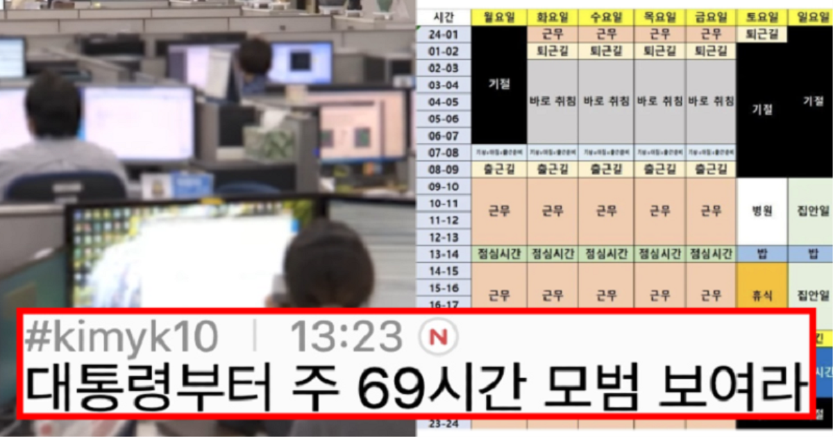 주 69시간제가 확정되면 일주일 근무표jpg