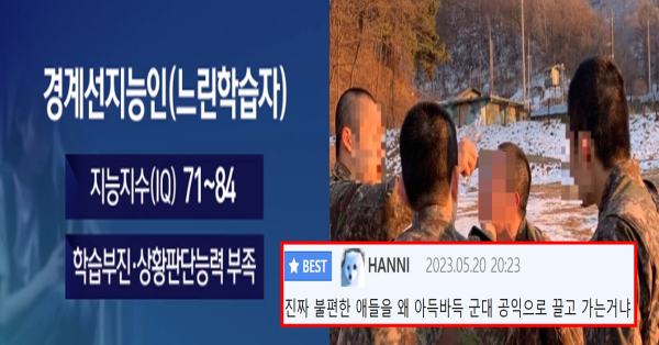 군대 입대해서 서로에게 불행했던 경계선 지능자