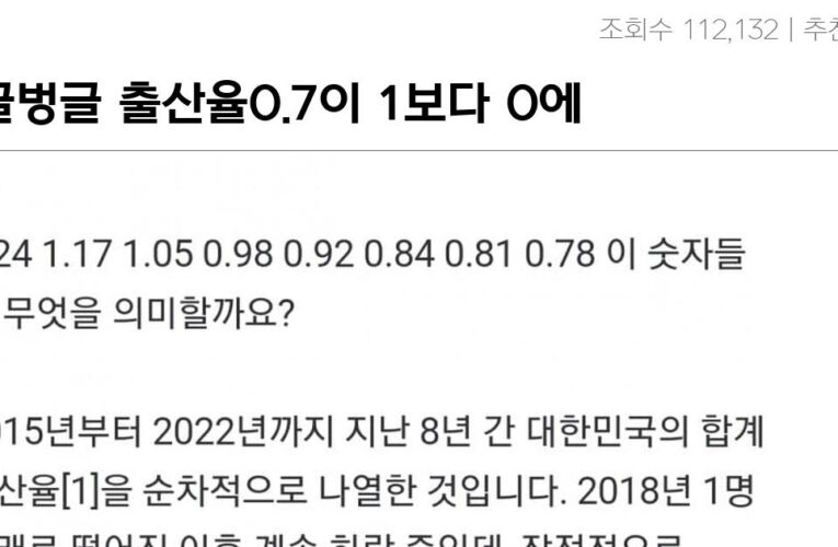 싱글벙글 출산율0.7이 1보다 0에 가까운 이유