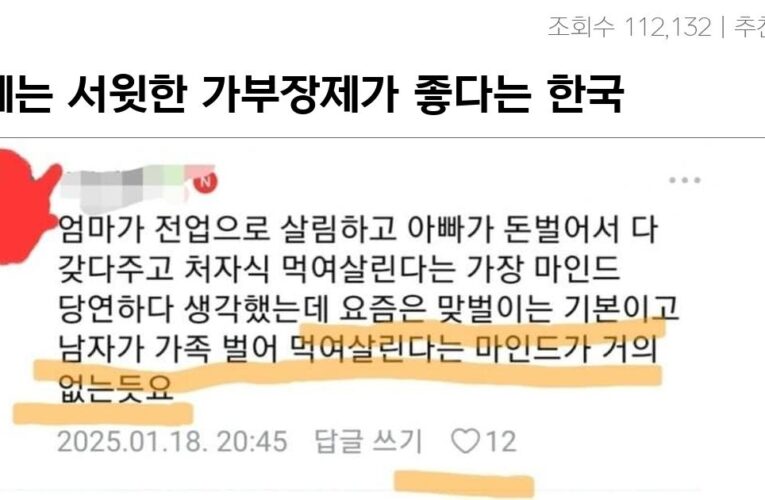 이제는 서윗한 가부장제가 좋다는 한국 여자들